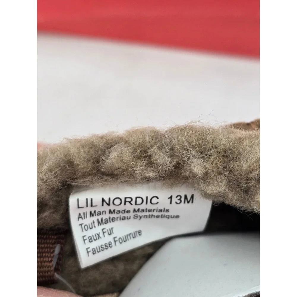 Deer Stags Lil Nordic Kids Size 13 Chestnut Suede Faux Fur Slippers - New